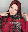Sarmaşık Leopar Desenli Eşarp - Kırmızı