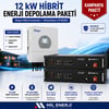 Deye 12 kW hibrit inverter ve 2 adet Pylontech UF5000 LiFePO4 bataryadan oluşan 10.24 kWh enerji depolama paketi. Ev, villa ve ticari kullanımlar için yüksek kapasiteli hibrit güneş enerjisi sistemi.