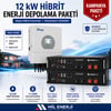 Deye 12 kW hibrit inverter ve 2 adet Pylontech US3000 LiFePO4 bataryadan oluşan 7.1 kWh enerji depolama paketi. Ev, villa ve ticari uygulamalar için hibrit güneş enerjisi sistemi çözümü.