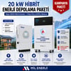 Deye 20 kW hibrit inverter ve 16 kWh Pylontech Fidus Plus LiFePO4 bataryadan oluşan enerji depolama paketi. Dahili yangın söndürme sistemine sahip, akıllı BMS destekli, ev, villa ve ticari uygulamalar için güvenli hibrit güneş enerjisi çözümü.