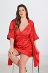 Ahu 2li Kırmızı Sabahlık Takımı Bigsize 6207