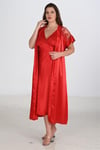 Ahu 2li Kırmızı Sabahlık Takımı Bigsize 6226