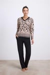 Anıl Kadın Uzun Kollu Dantelli Yaka Leopar Desenli T-Shirt ve Pantolon Pijama Takımı (11540)