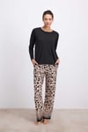 Anıl Kadın Uzun Kollu Leopar Desenli T-Shirt ve Pantolon Pijama Takımı (11538)