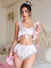 Arias Closet Beyaz Dantel İşlemeli Sütyenli Saten Şortlu Takım