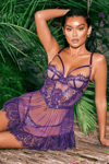Aria's Closet Britli Mor Takım Dantel Transparan Gecelik