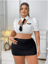 Aria's Closet Büyük Beden Beyaz Bolerolu Mini Etekli Fantezi Havacı Kız Kostümü