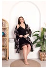 Arias Closet Büyük Beden Çiçek Desenli Dantel İşlemeli Siyah 2'li Gecelik Sabahlık Takımı