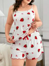 Aria's Closet Büyük Beden Çilek Desen Pamuklu Şortlu Pijama Takımı