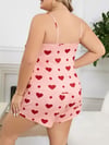 Aria's Closet Büyük Beden Pembe Kalp Desen Pamuklu Şortlu Pijama Takımı