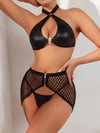 Aria's Closet Deri Siyah Fileli Fantezi Sütyen Takımı