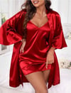 Aria's Closet İnce Askılı Kırmızı Saten 2'li Gecelik Sabahlık Takımı