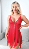 Aria's Closet Kırmızı Önü Yırtmaçlı Fantezi Gecelik
