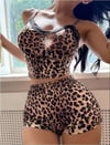 Arias Closet Leopar Desenli Dantel İşlemeli İnce Askılı Şortlu Pijama Takımı