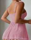 Arias Closet Özel Tasarım Pembe Dantel İşlemeli Tül Fantezi Gecelik