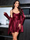 Arias Closet Özel Tasarım Sabahlıklı Saten Bordo 2'li Gecelik Takımı