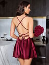 Arias Closet Özel Tasarım Sabahlıklı Saten Bordo 2'li Gecelik Takımı