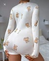 Arias Closet Pamuklu Beyaz Ayıcık Desenli Düğmeli Uzun Kol Tulum Pijama
