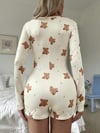 Arias Closet Pamuklu Ekru Ayıcık Desenli Düğmeli Tulum Pijama