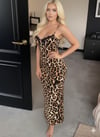 Arias Closet Pamuklu Leopar Desenli İnce Askılı Uzun Elbise