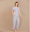 Arias Closet Pamuklu Şık Tasarım Dantel İşlemeli Gri Kısa Kol Pijama Takımı