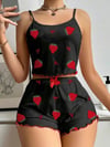 Aria's Closet Pamuklu Siyah Üstüne Çilek Desen Fitilli Askılı Şortlu Pijama Takımı