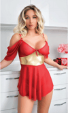 Aria's Closet Sarı Kuşak Detaylı Fantezi Kırmızı Gecelik