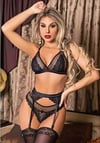 Aria's Closet Siyah Dantel İşlemeli Fileli Fantezi Jartiyer Takımı