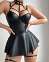 Aria's Closet Siyah Fantezi Parlak Deri Şık Club Elbise