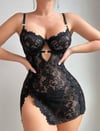 Arias Closet Siyah Full Dantel İşlemeli İnce Askılı Yırtmaçlı Likralı Fantezi Gecelik