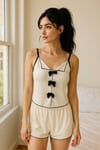 Arias Closet Siyah Kurdelalı Fitilli Askılı Şortlu Pijama Takımı