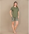 Arias Closet Viskon Şık Tasarım Çiçek Desenli Yeşil Kısa Kol Pijama Takımı