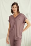 Kısa Kollu V Yakalı Dantelli Pijama Takımı