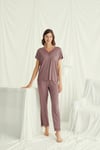 Kısa Kollu V Yakalı Dantelli Pijama Takımı