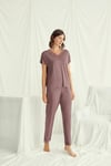 Kısa Kollu V Yakalı Dantelli Pijama Takımı