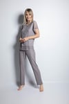Önü Düğmeli Brode Dantelli Pijama Takımı