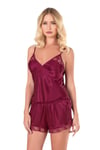 Primoda Bordo Saten Babydoll Şort Takımı 9135