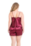 Primoda Büyük Beden Bordo Saten Babydoll Şort Takımı 1053