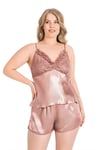 Primoda Büyük Beden Vizon Saten Babydoll Şort Takımı 1064