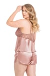 Primoda Büyük Beden Vizon Saten Babydoll Şort Takımı 1064