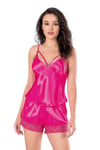 Primoda Fuşya Saten Babydoll Şort Takımı 9133