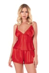 Primoda Kırmızı Saten Babydoll Şort Takımı 9111