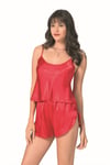 Primoda Kırmızı Saten Babydoll Şort Takımı