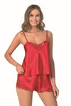 Primoda Kırmızı Saten Babydoll Şort Takımı