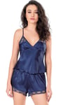 Primoda Lacivert Saten Babydoll Şort Takımı 9135