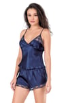 Primoda Lacivert Saten Babydoll Şort Takımı 9135