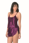 Primoda Mor Saten Babydoll Şort Takımı