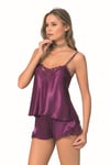 Primoda Mor Saten Babydoll Şort Takımı
