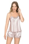 Primoda Pudra Saten Babydoll Şort Takımı