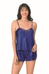 Primoda Saks Saten Babydoll Şort Takımı